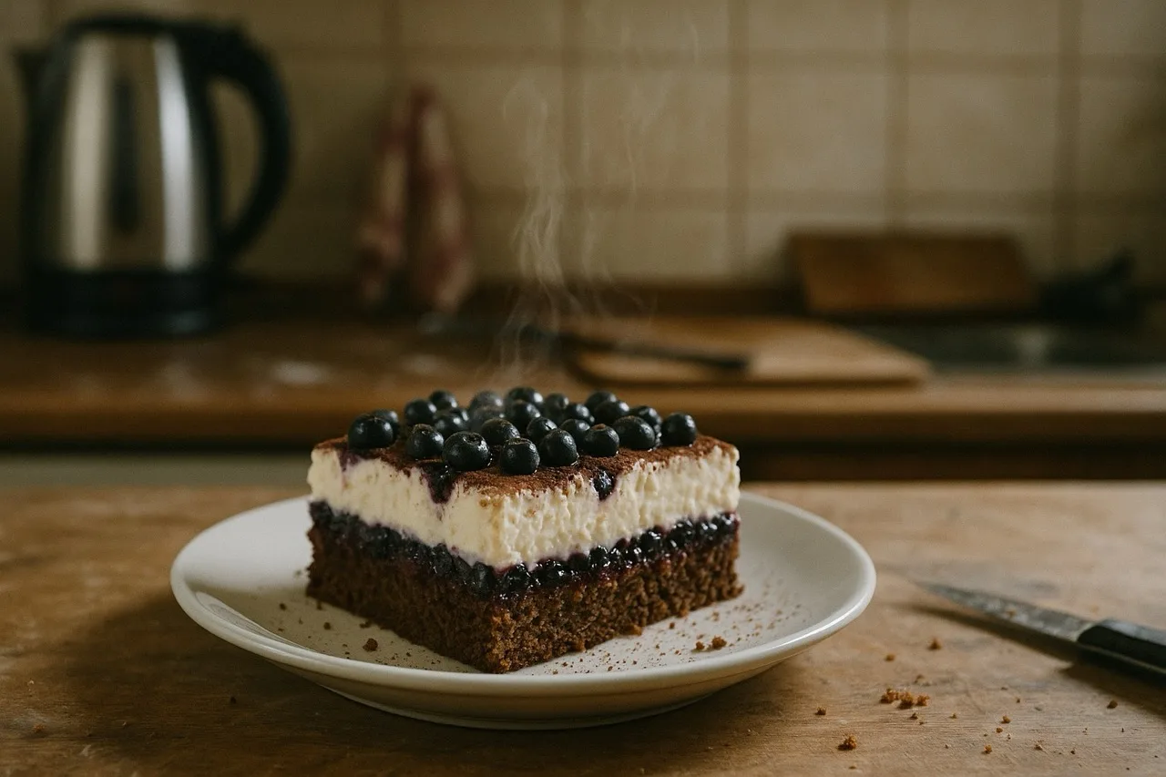 Bosbessendessert met roomcrème