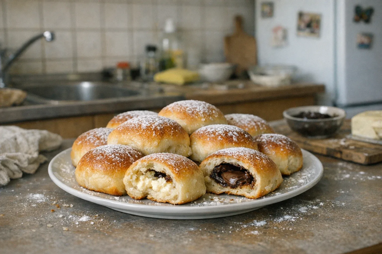 Gevulde broodjes van gistdeeg