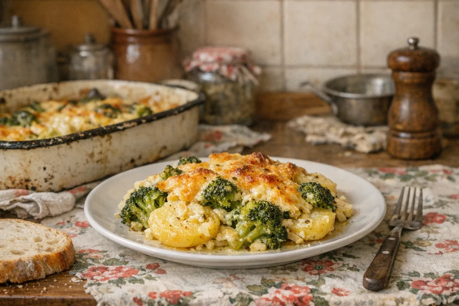 Ovenschotel met broccoli, aardappelen en kaas