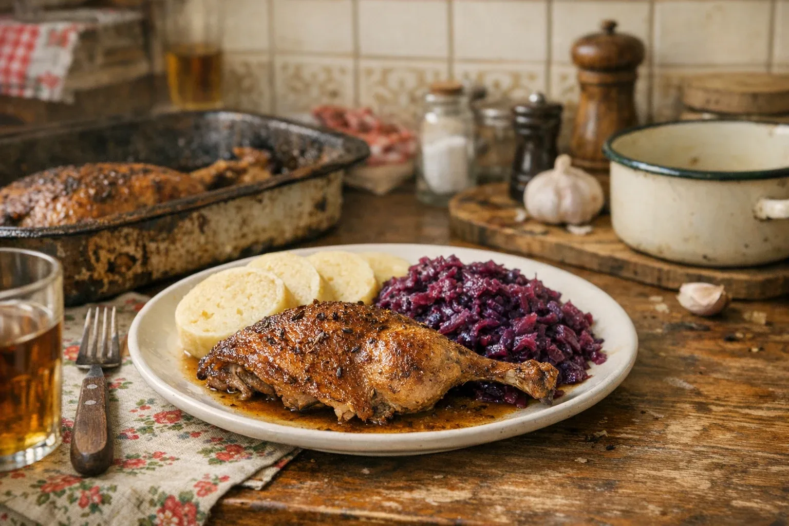 Geroosterde eend met gestoofde rodekool