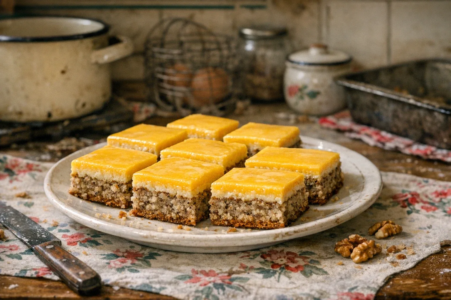 Walnootplaatkoek met eigeelglazuur
