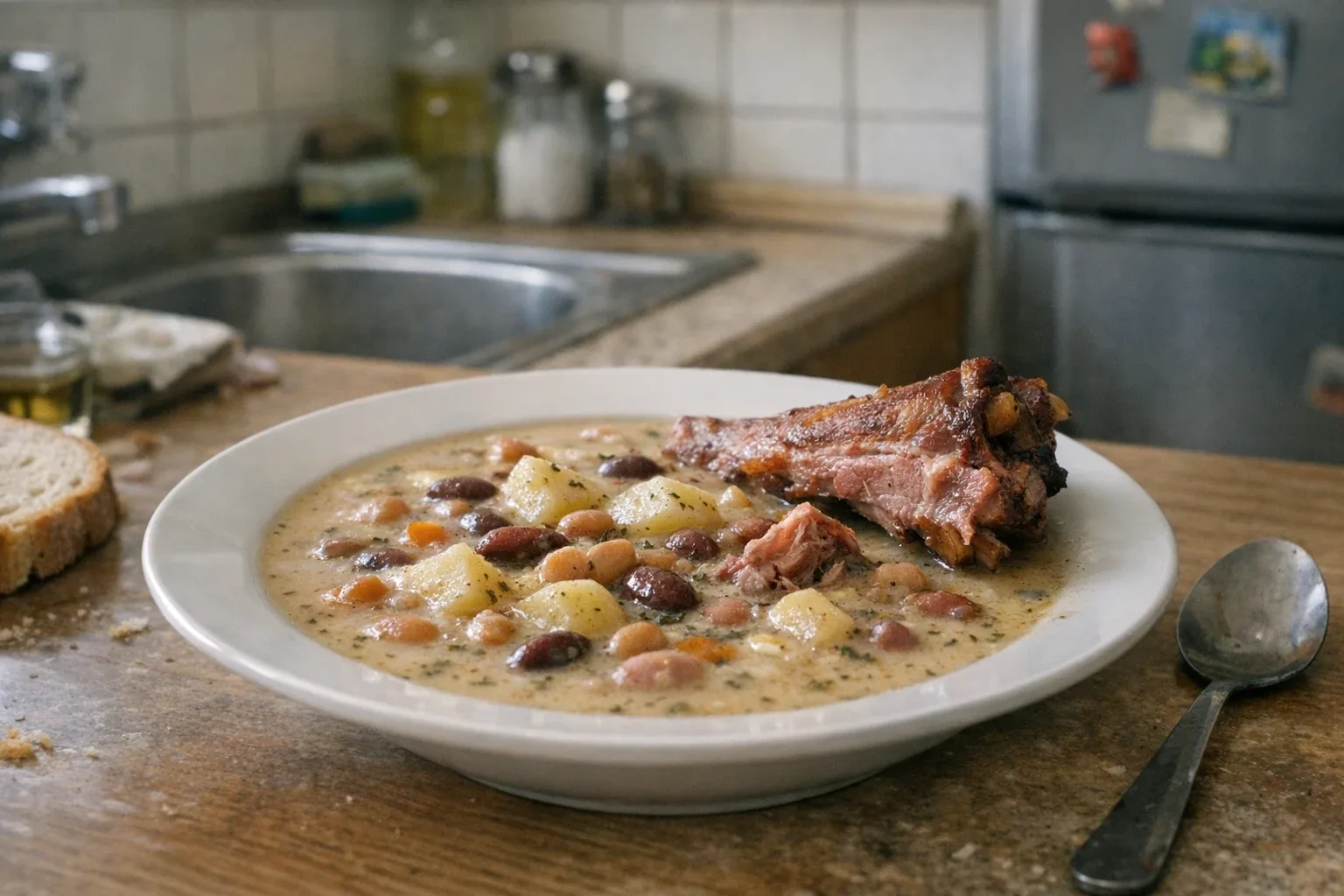 Bonensoep met gerookte sparerib