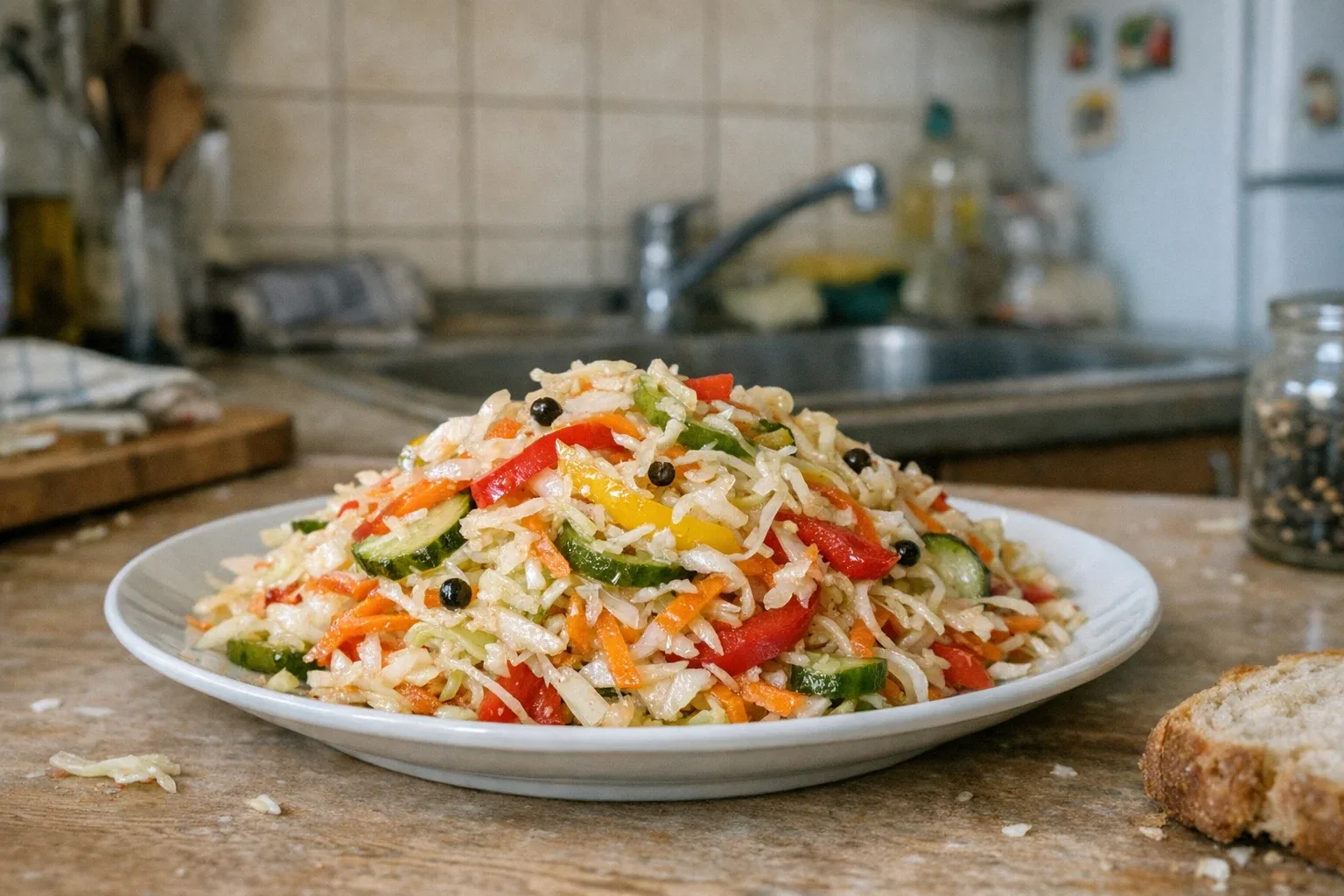 Kleurrijke knapperige ingelegde groentesalade (zonder wecken)