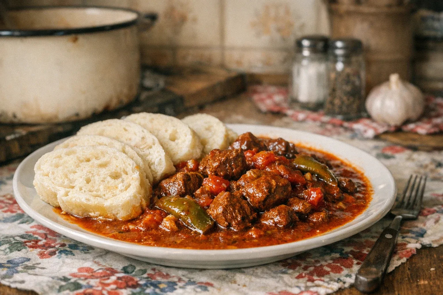 Hongaarse goulash met Slowaakse knoedel