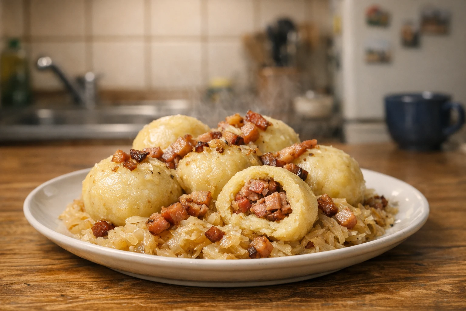 Aardappelknödel met gerookt vlees