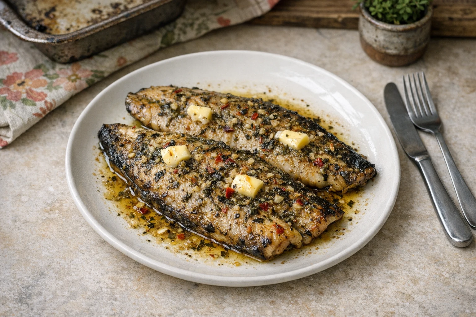 Gemarineerde meerval uit de oven