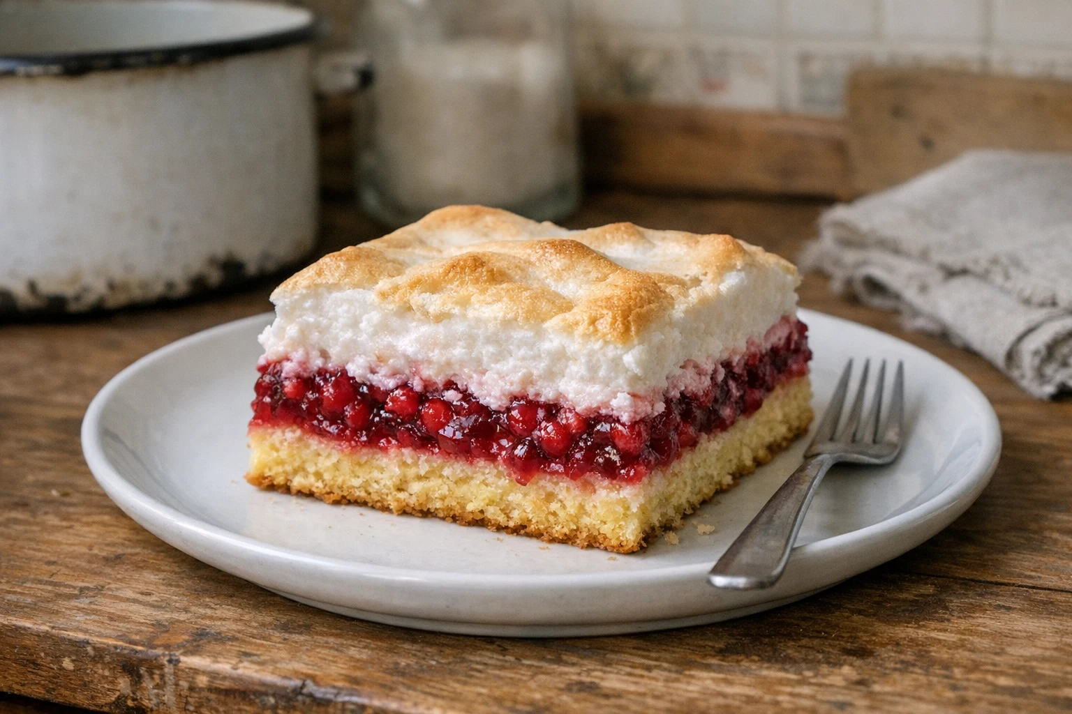 Rodebessencake met schuimlaag