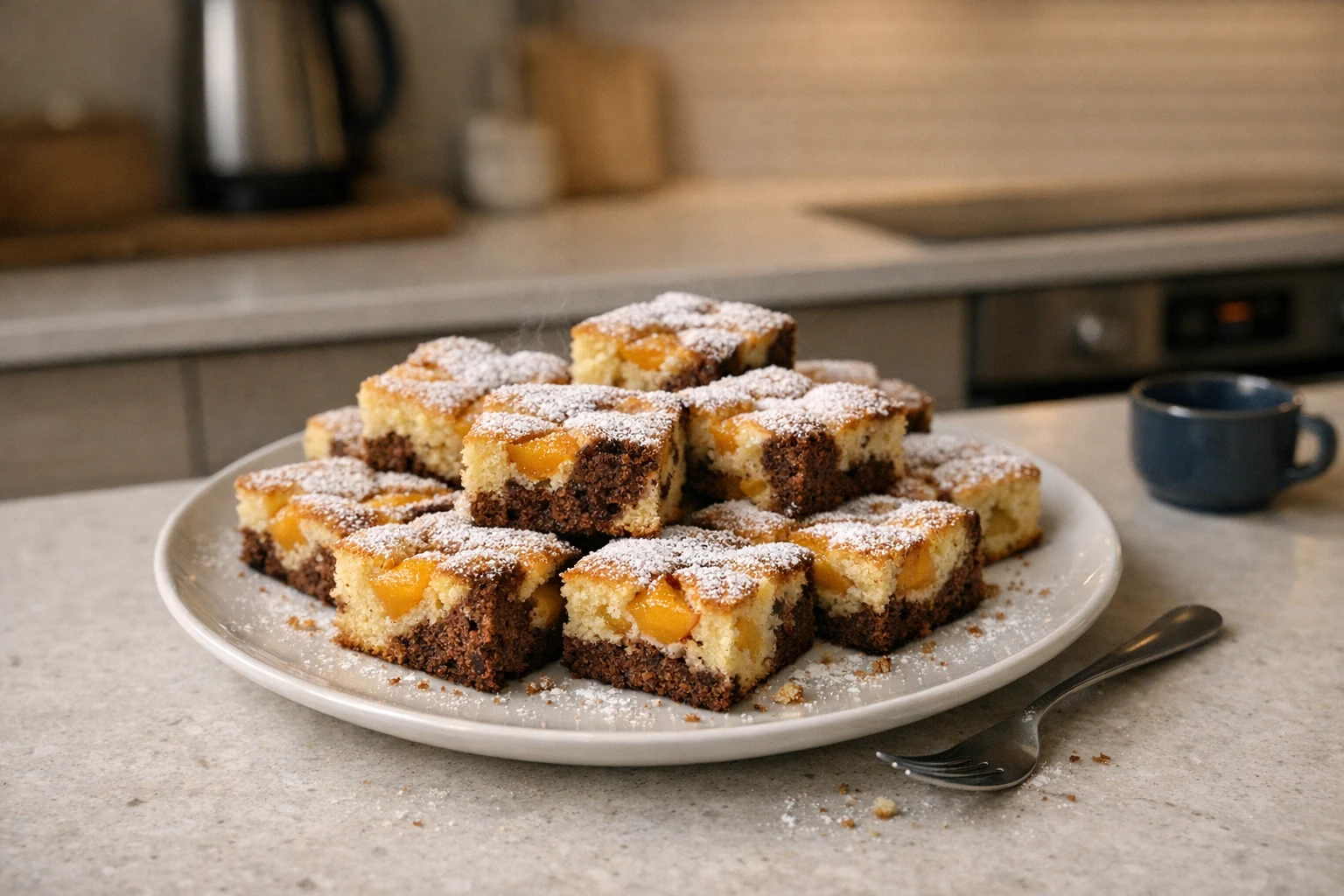 Perzikencake uit een mok