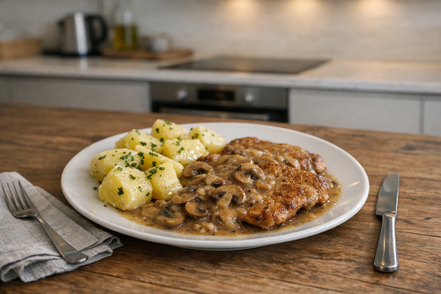 Varkensschnitzels met champignons