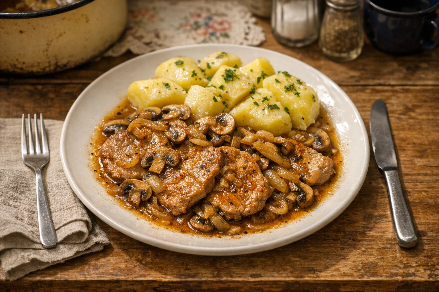 Varkenskarbonade met champignons