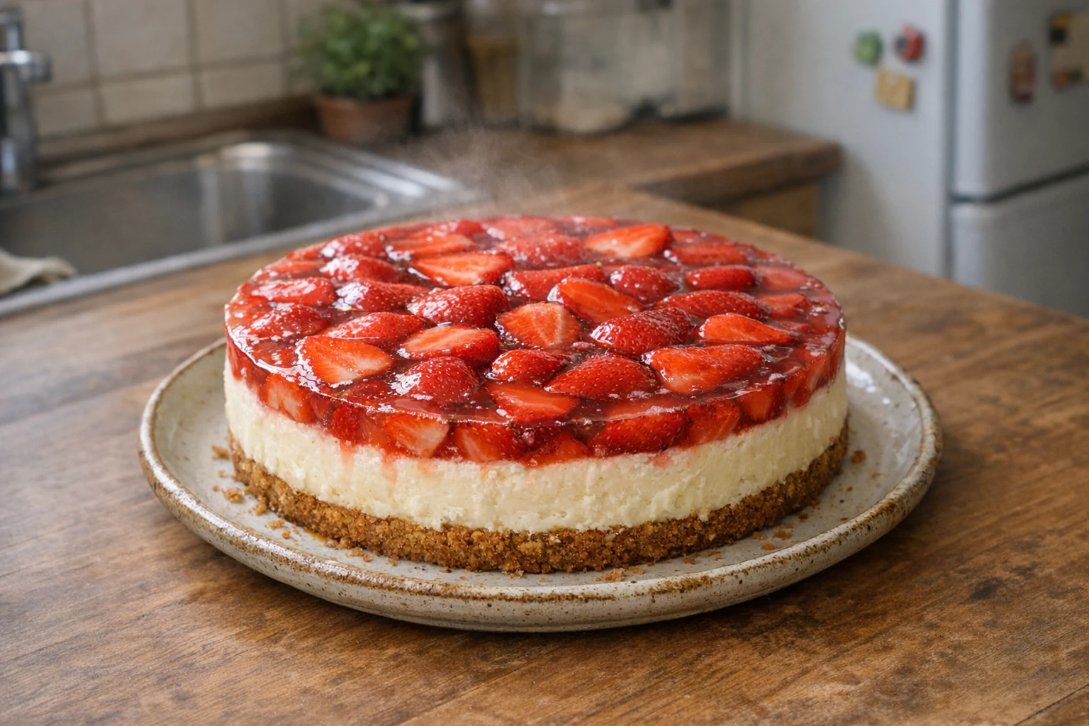 Gebakken aardbeiencheesecake