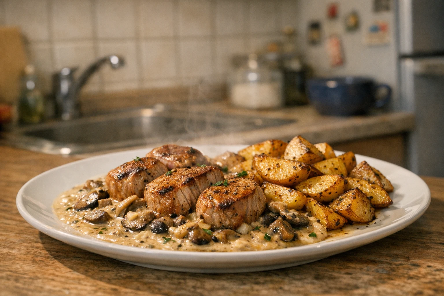 Varkenshaas met champignons