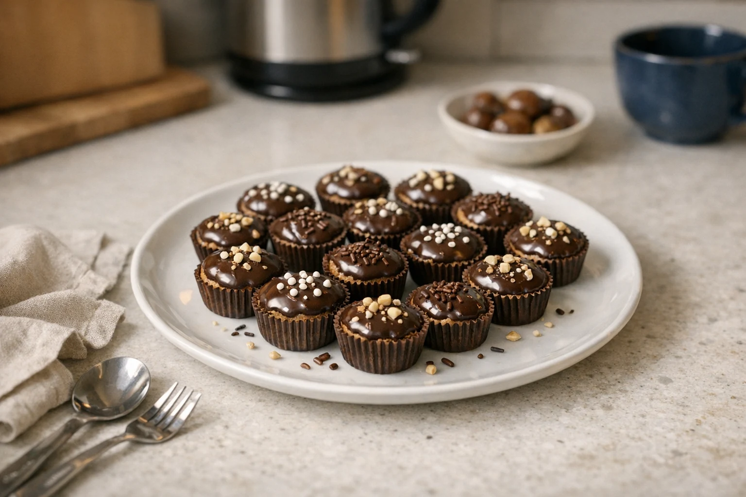 Kastanjecupjes met chocoladeglazuur