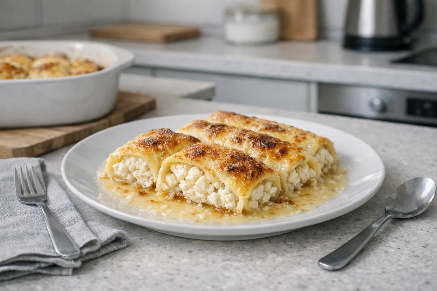 Gegratineerde pannenkoeken met kwark