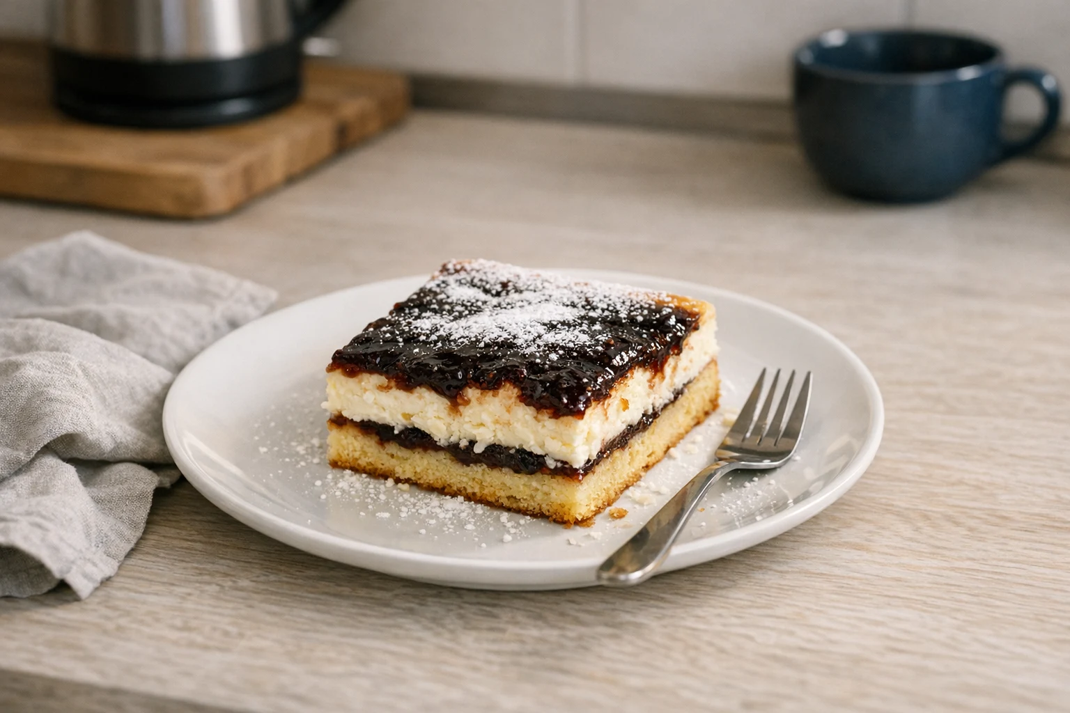 Kwarkcake met pruimenjam