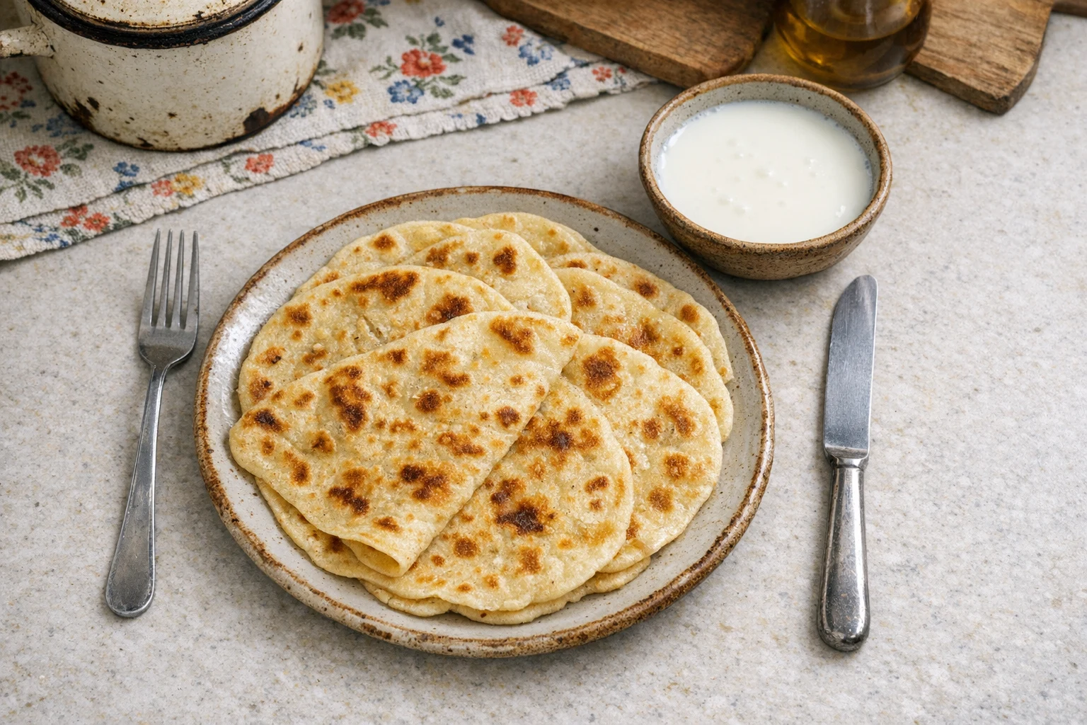 Overgrootmoeders lokša met zure melk