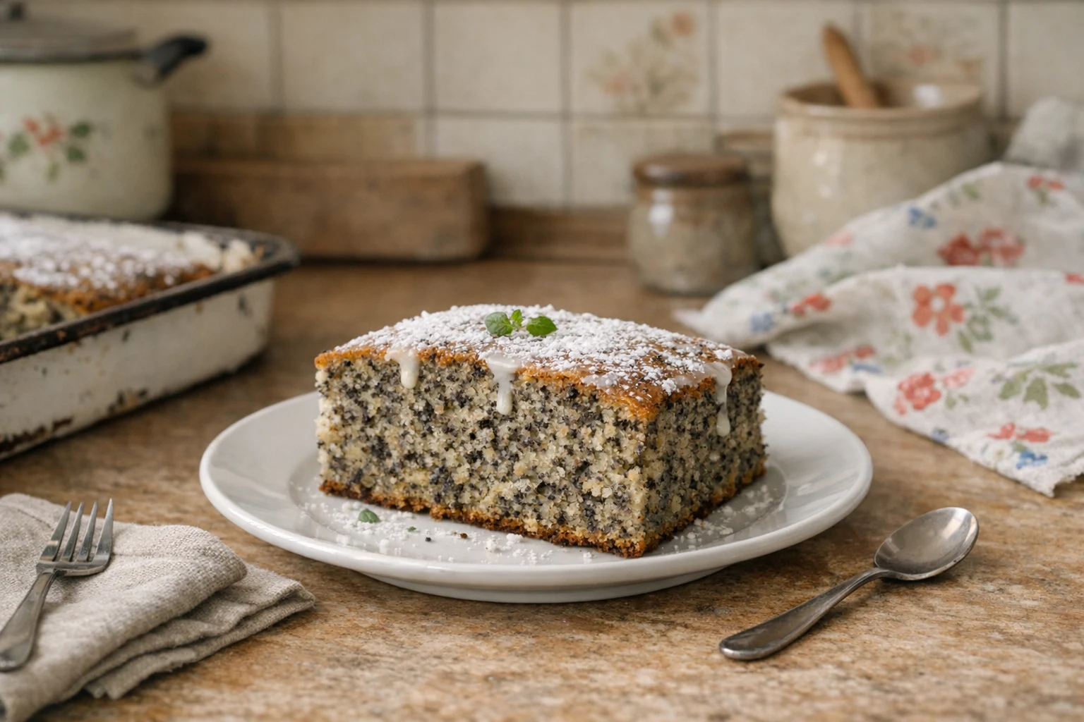 Makkelijke maanzaadcake met een mok als maatbeker