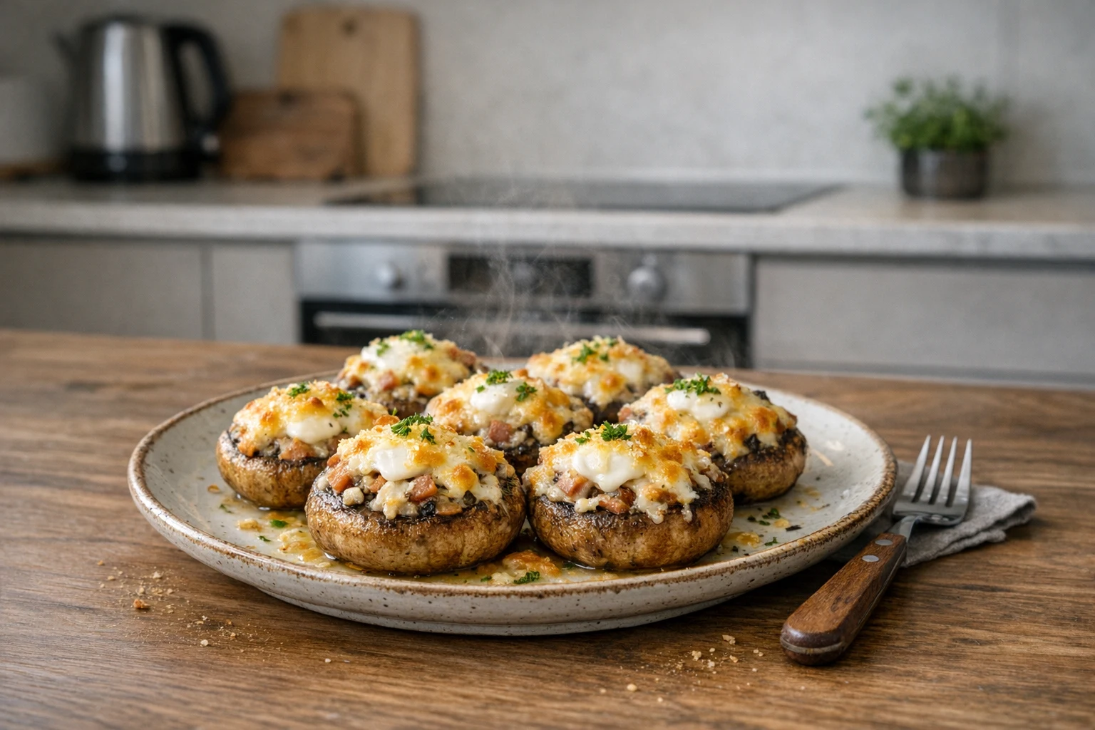 Gegratineerde gevulde champignons