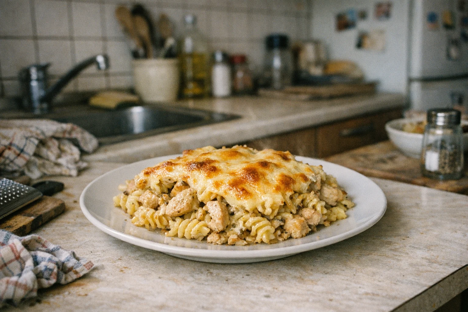 Pasta-ovenschotel met kip en kaas
