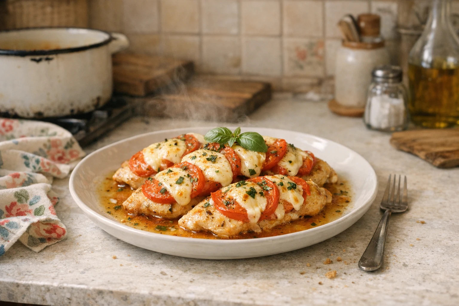 Gegratineerde kipfilet met tomaat en mozzarella