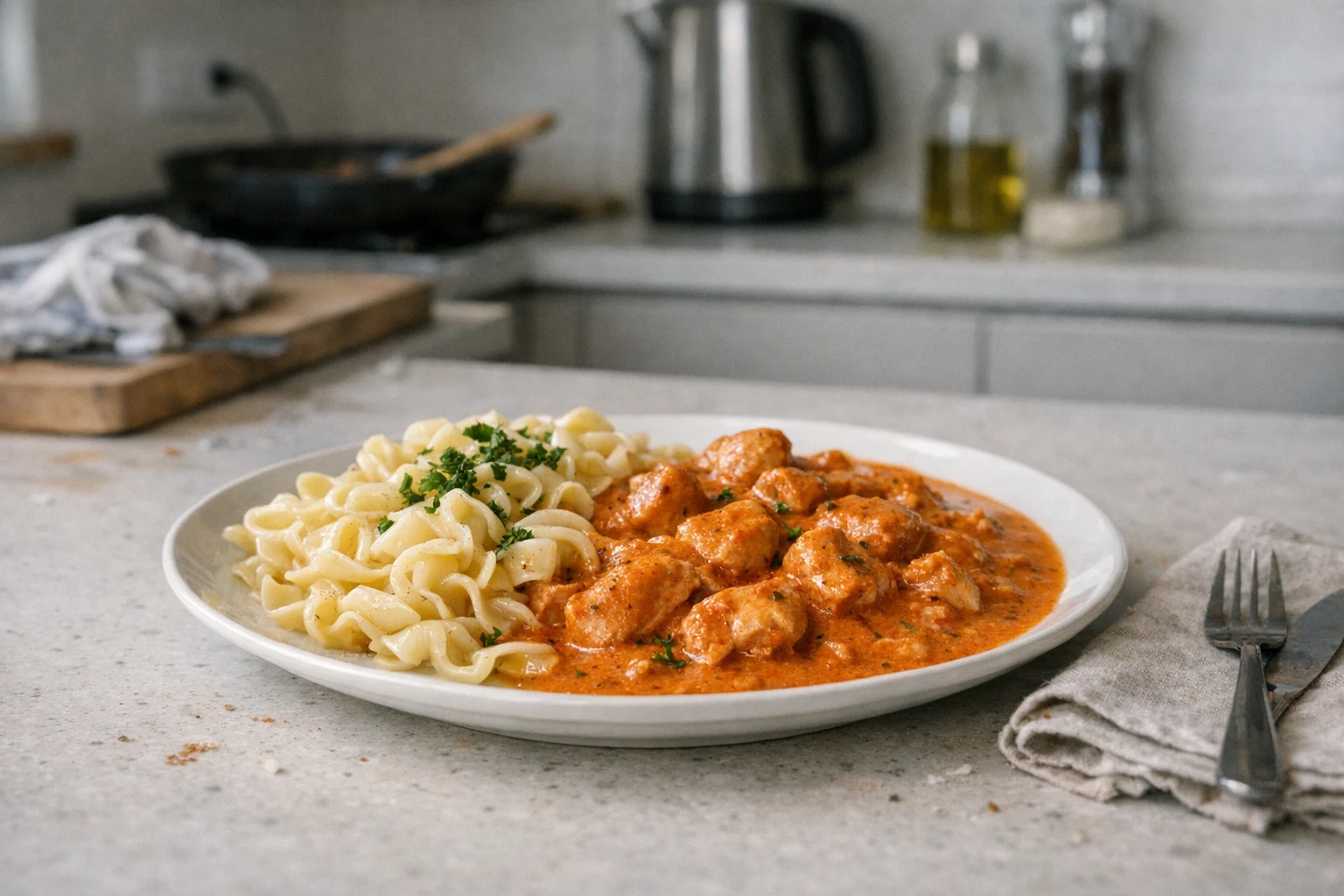 Kippenpaprikash met pasta