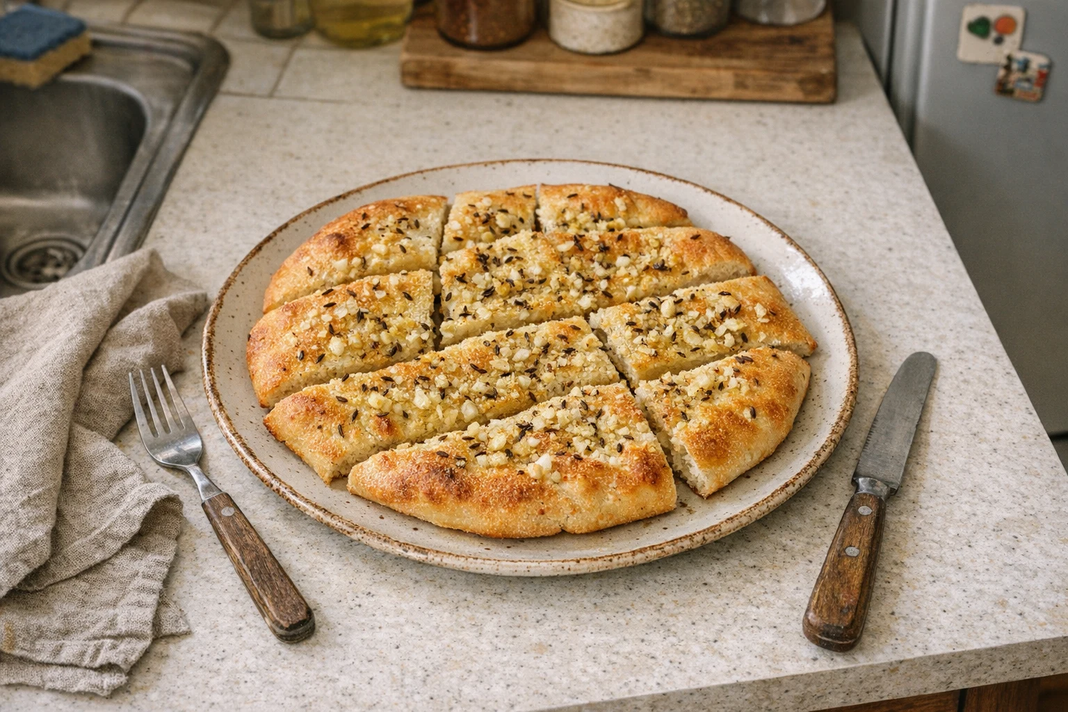 Knoflookplatbrood