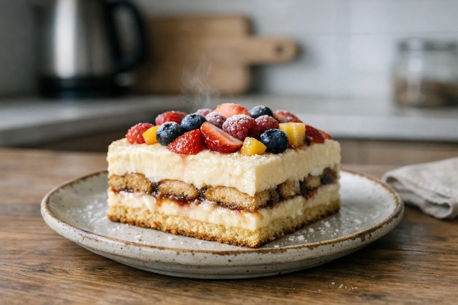 Hemelse plaatcake met fruit