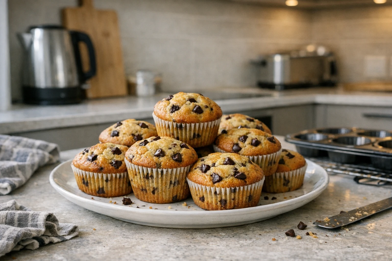 Bananenmuffins met stukjes chocolade