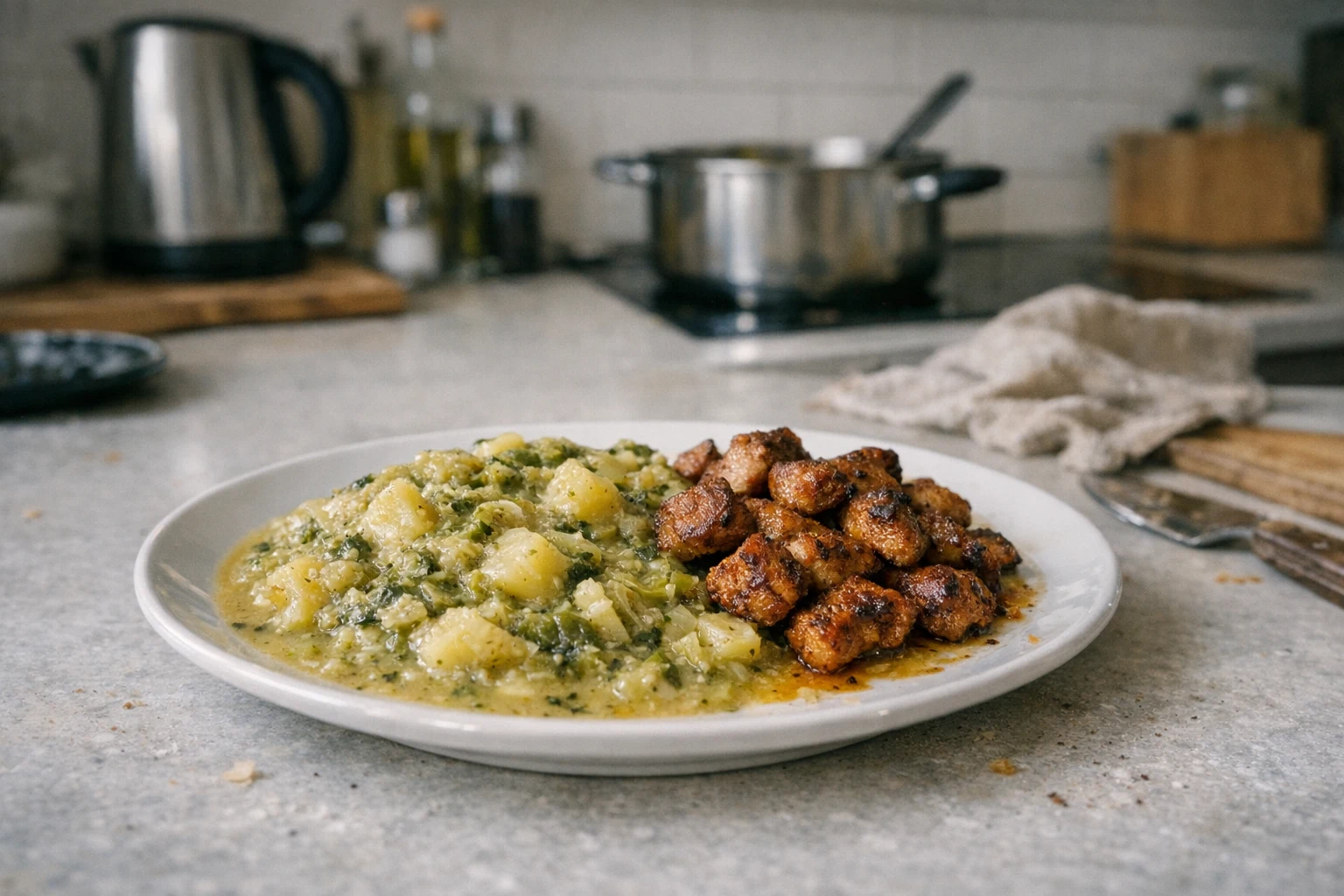 Gestoofde savooiekool met gebakken vlees