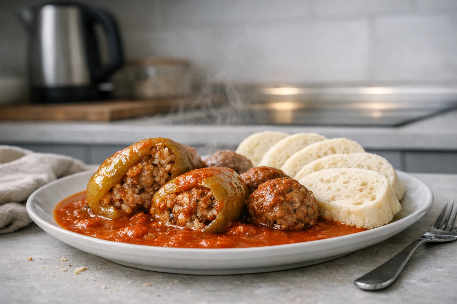 Gevulde paprika in tomatensaus