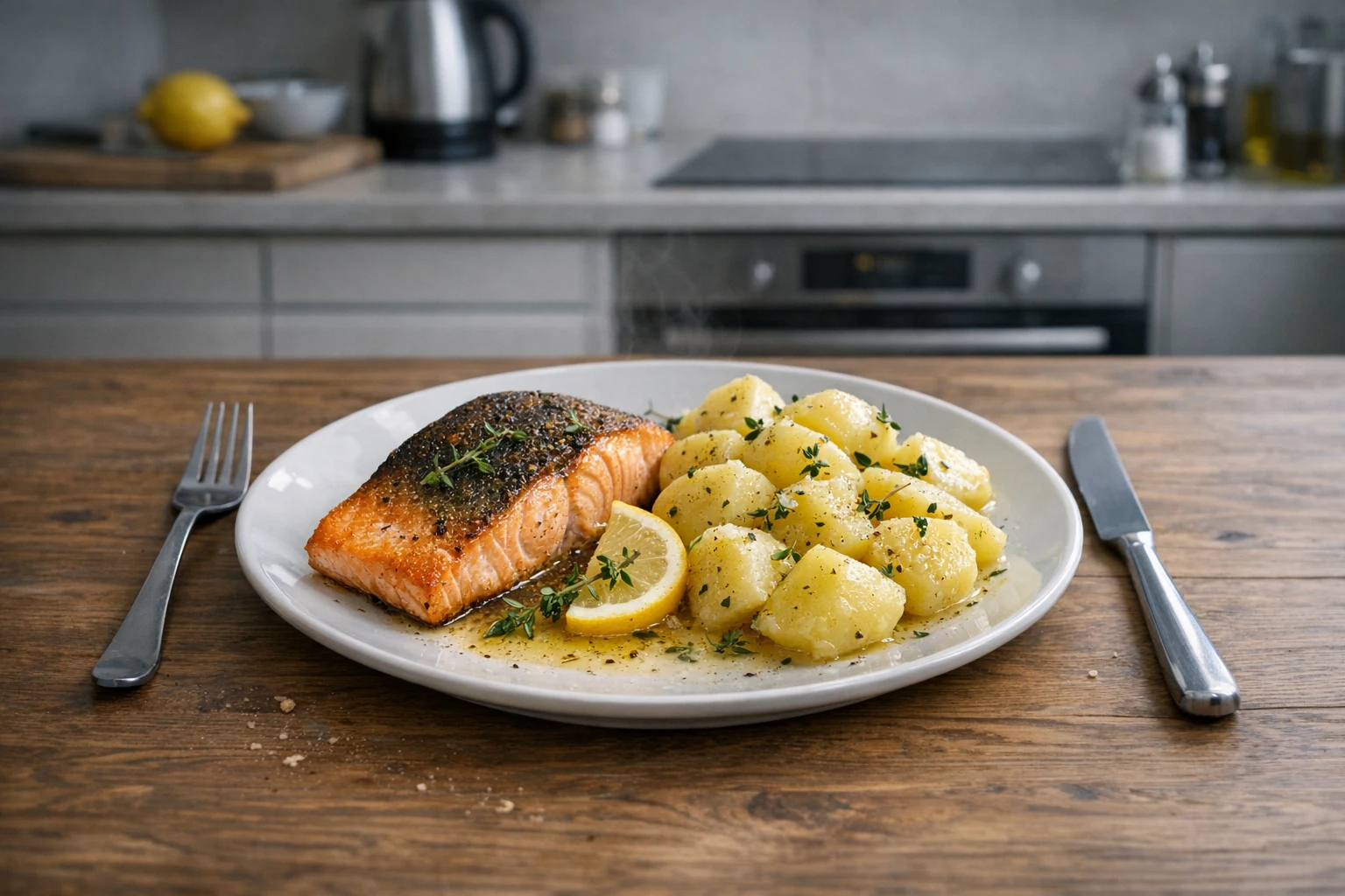 Zalm in boter met aardappelen