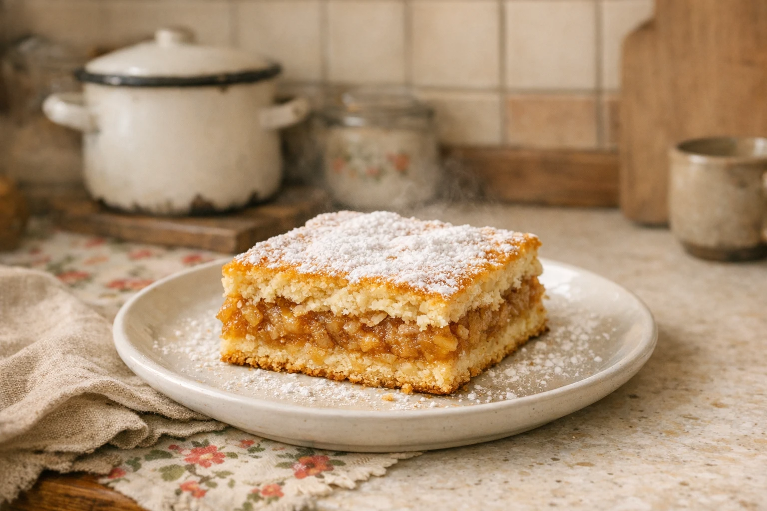 Traditionele appelplaatkoek van gekneed deeg