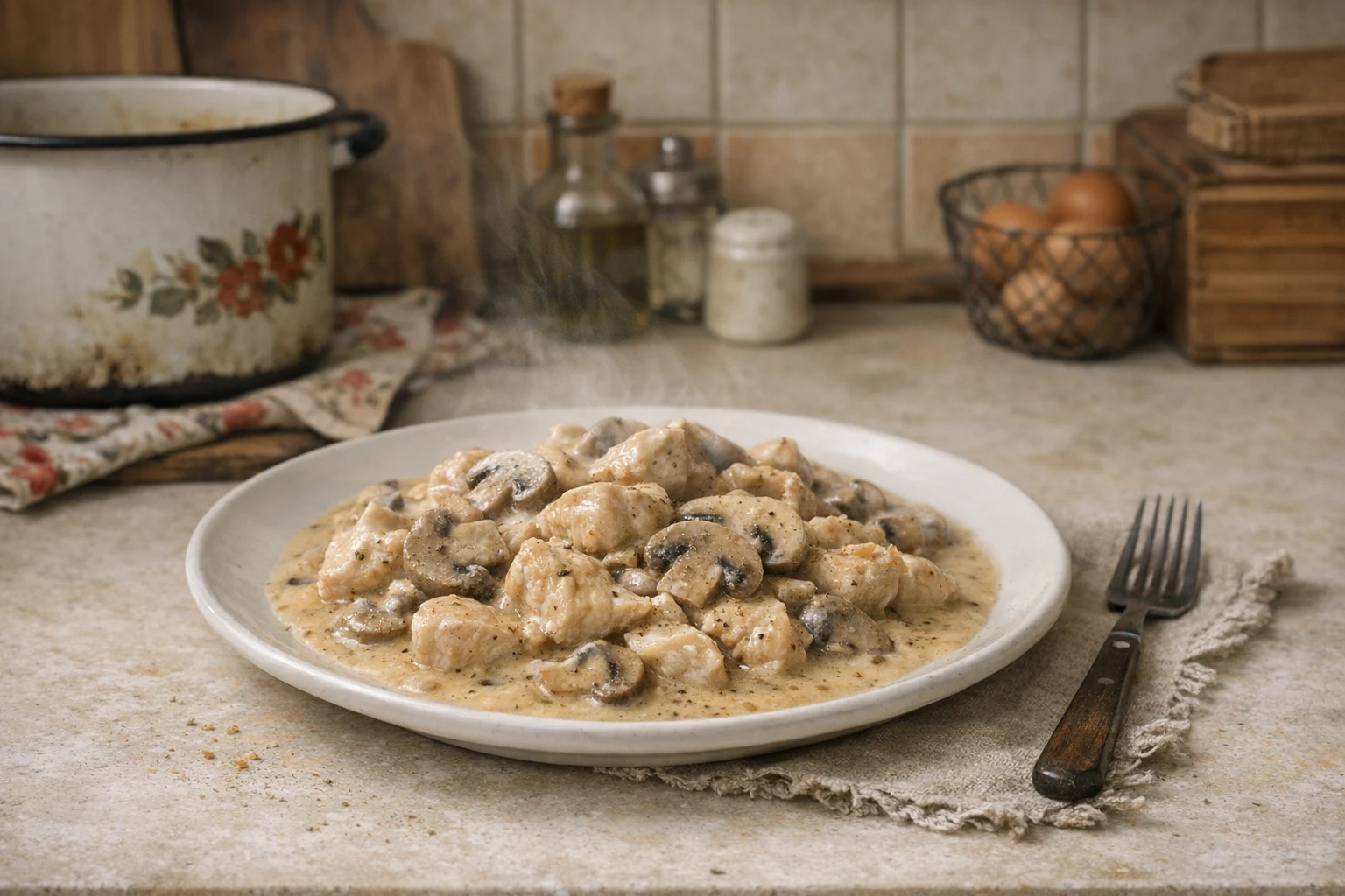 Kipfilet met champignons in roomsaus