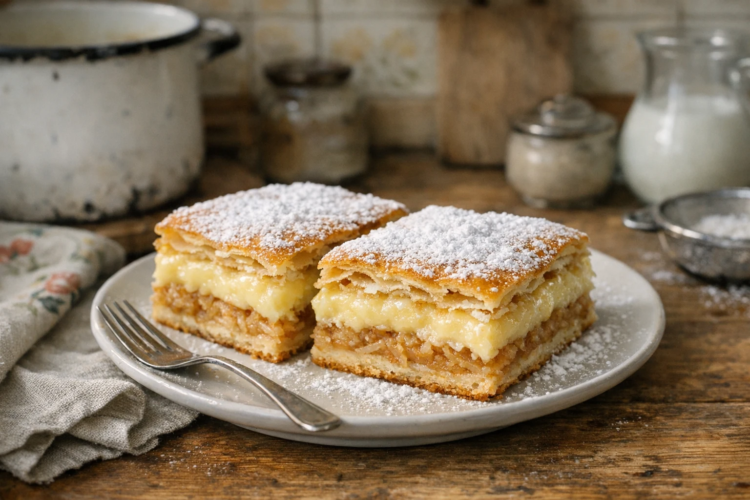 Appel-puddingtaart van bladerdeeg