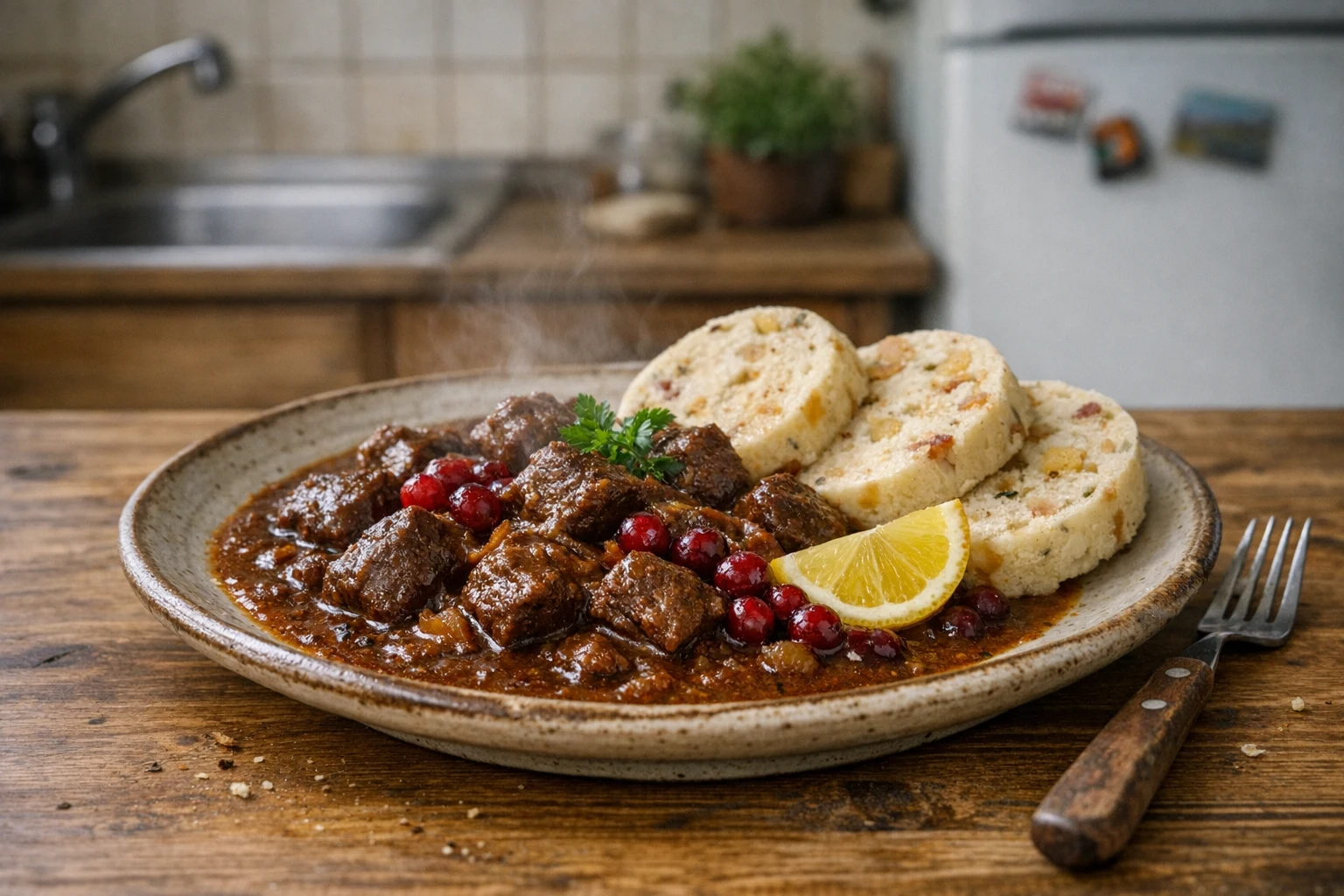 Hertengoulash met broodknoedel