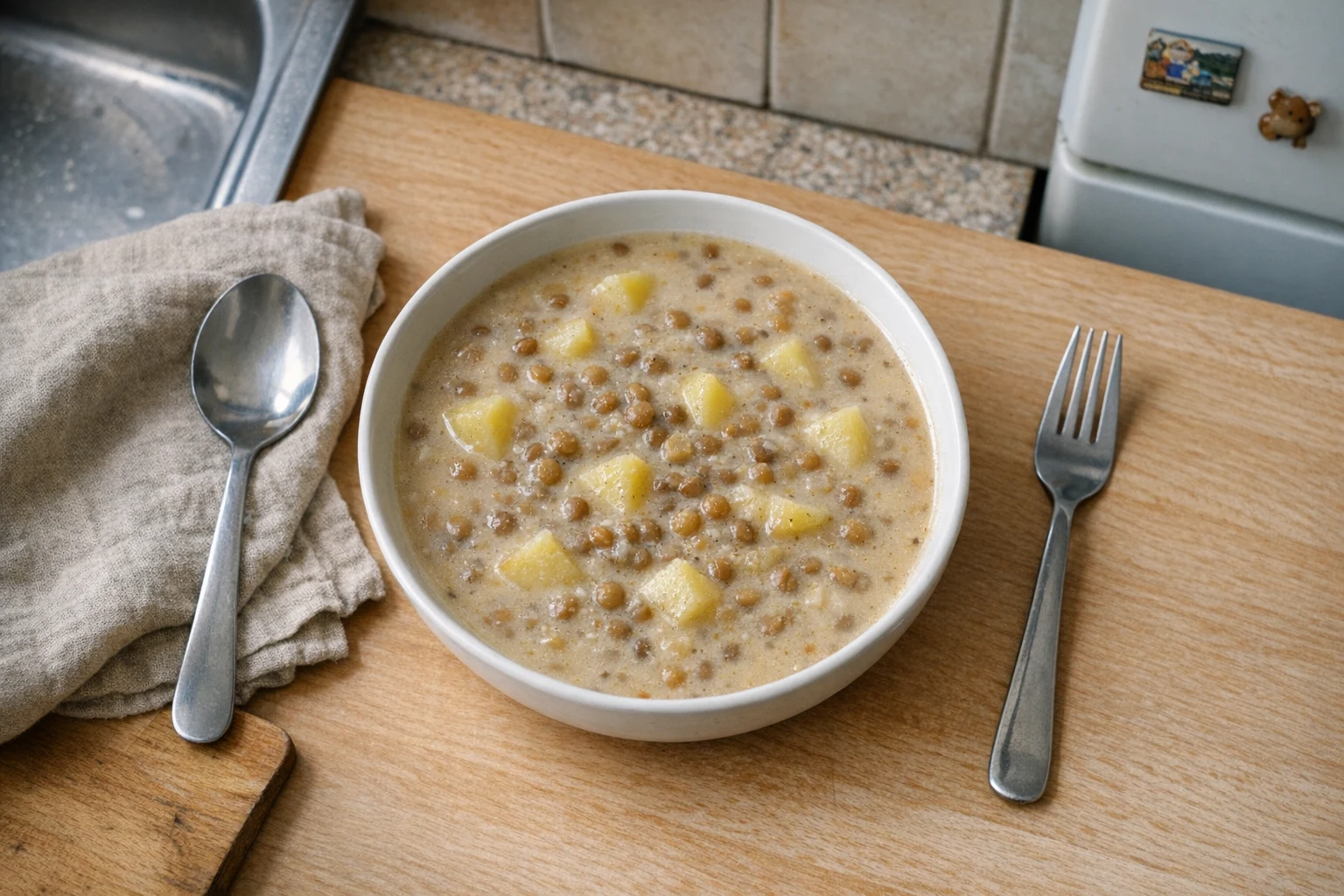 Zure linzensoep met aardappelen