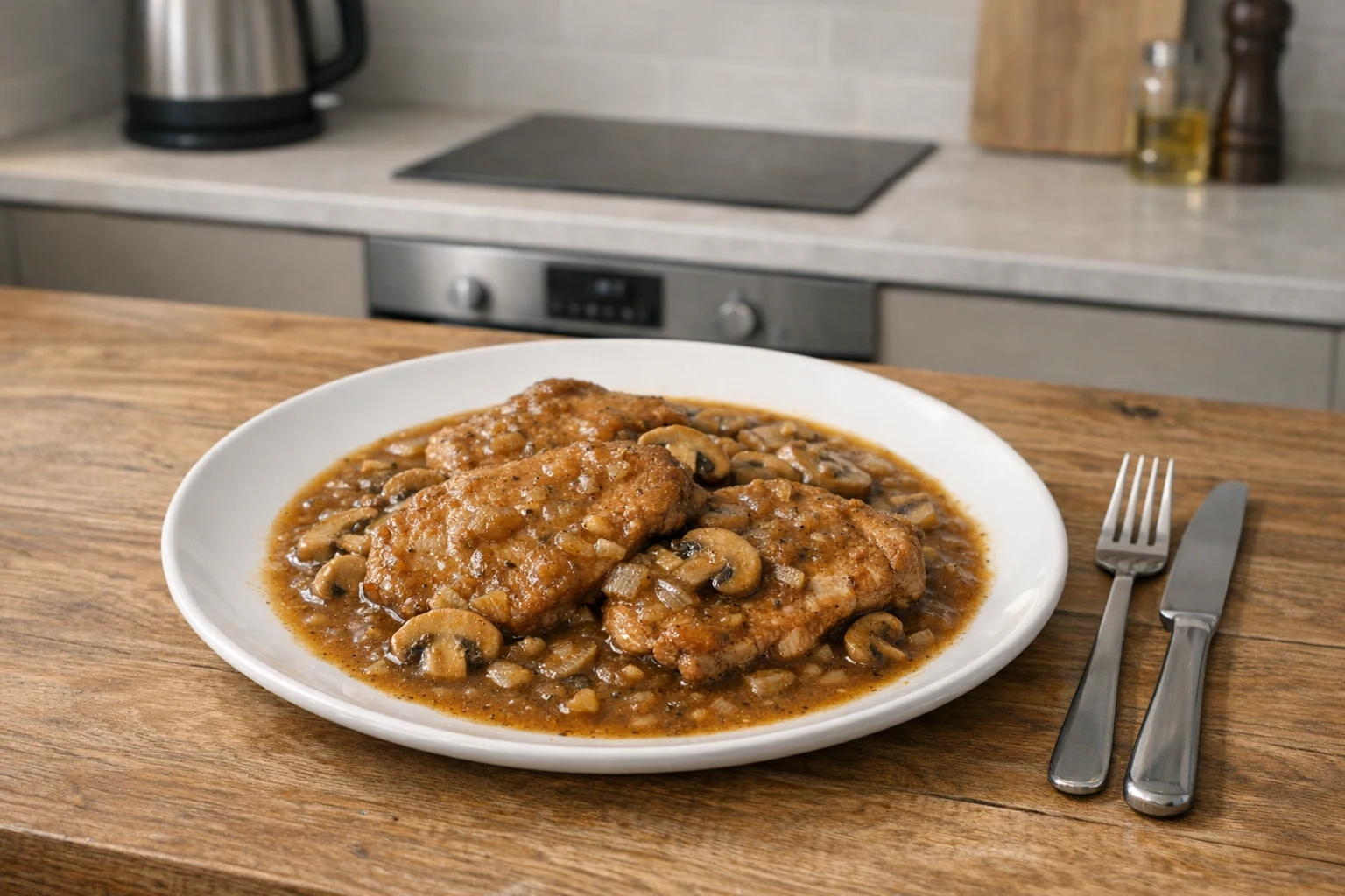 Varkenslapjes met champignons