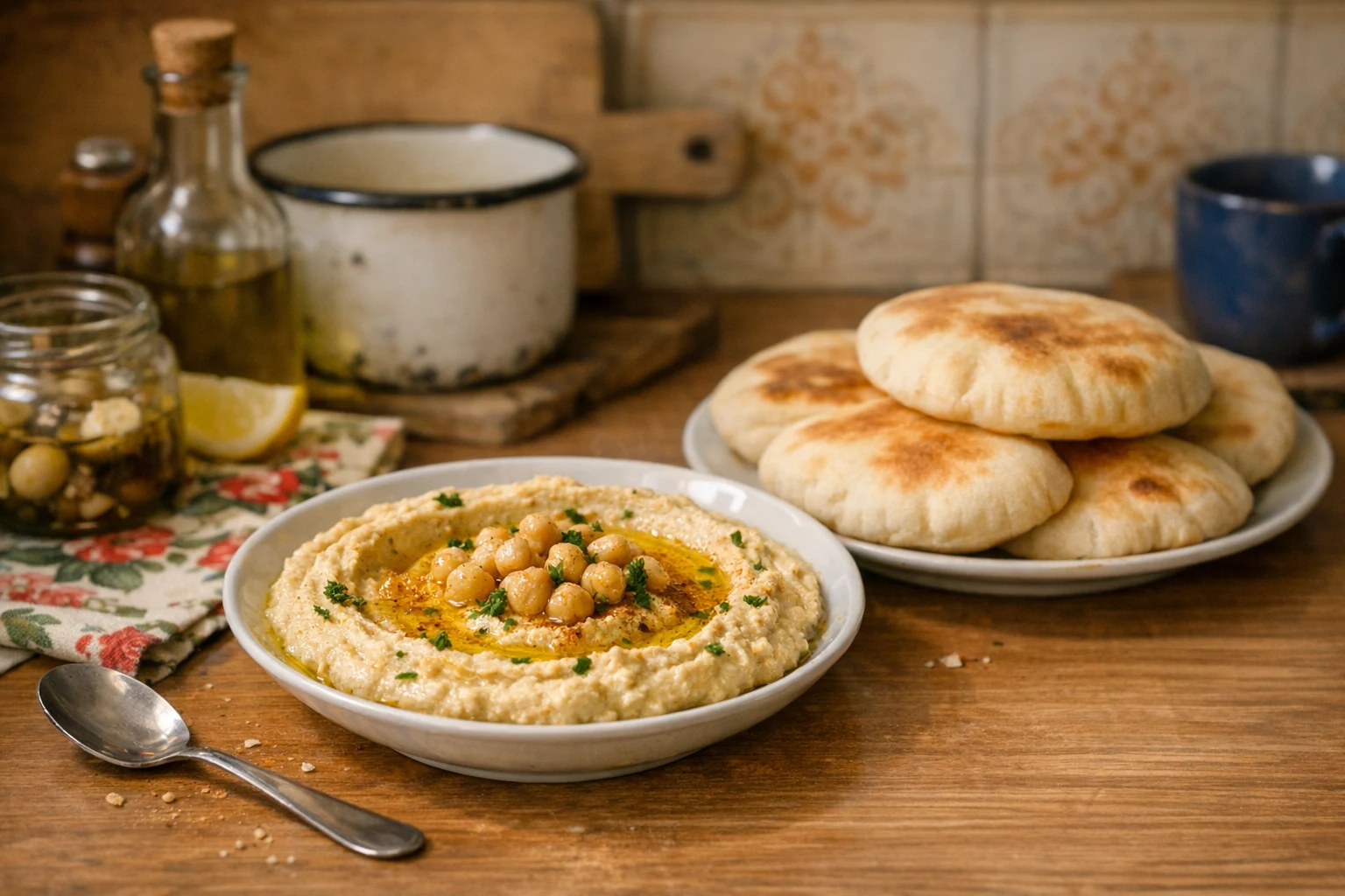 Hummus met pita (Arabisch brood)