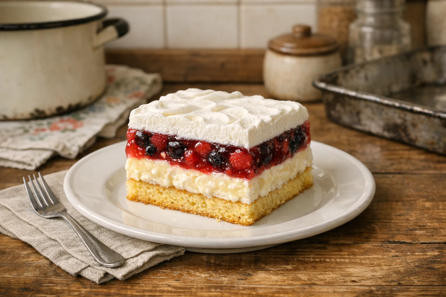 Fruitgebak met vanillepudding en fruit