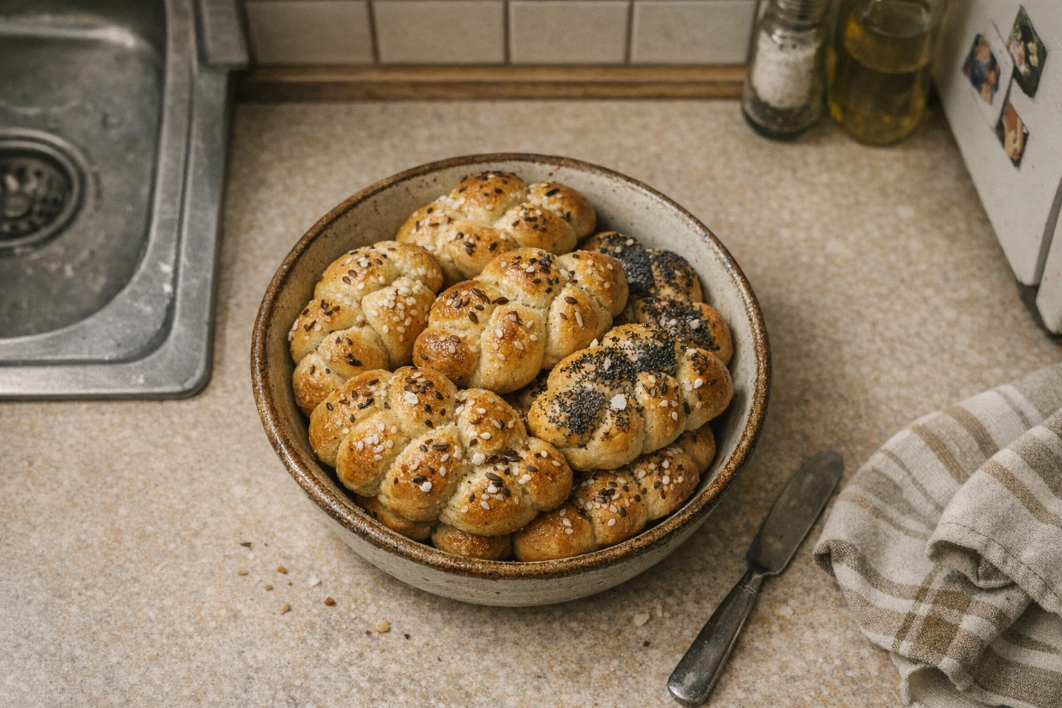 Zelfgemaakte gevlochten broodjes