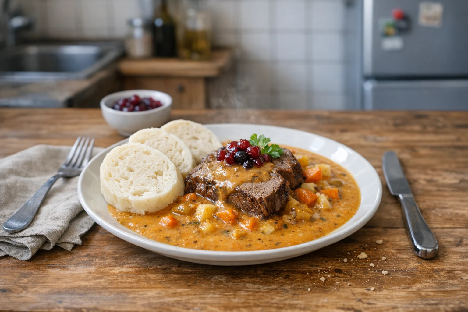 Svíčková met roomsaus en extra veel groenten