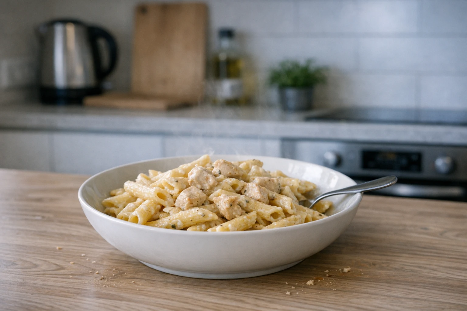 Penne met kip en kaassaus