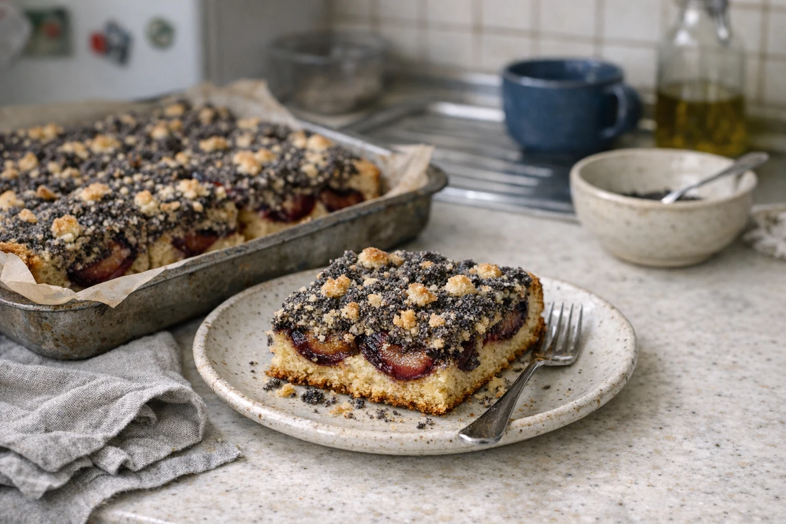 Pruimencake met maanzaadkruimels