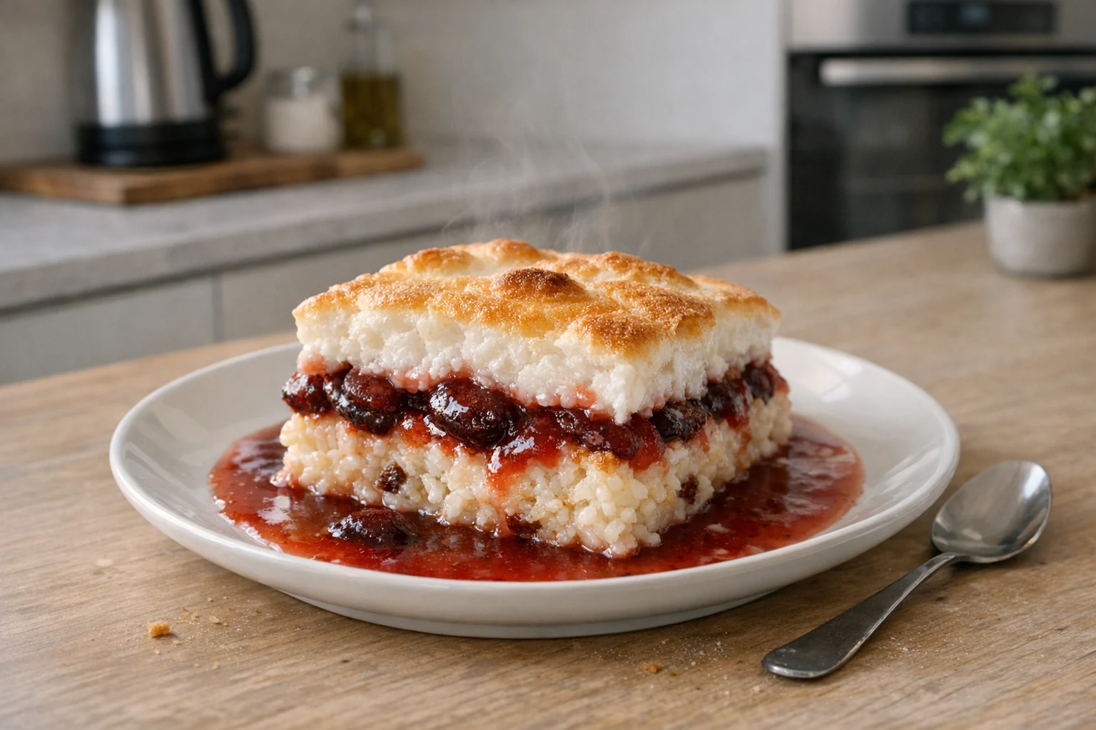 Rijstdessert met schuimlaag